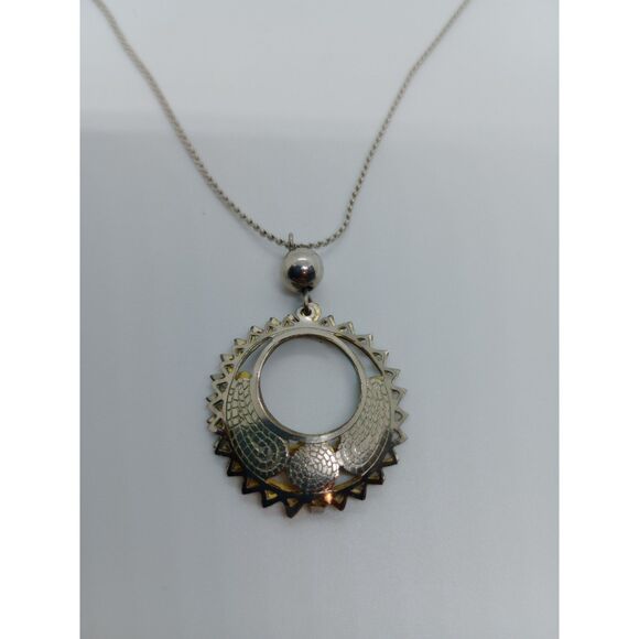 Vintage Napier Circle Pendant Silver Tone 15" Chain Necklace - Picture 3 of 6